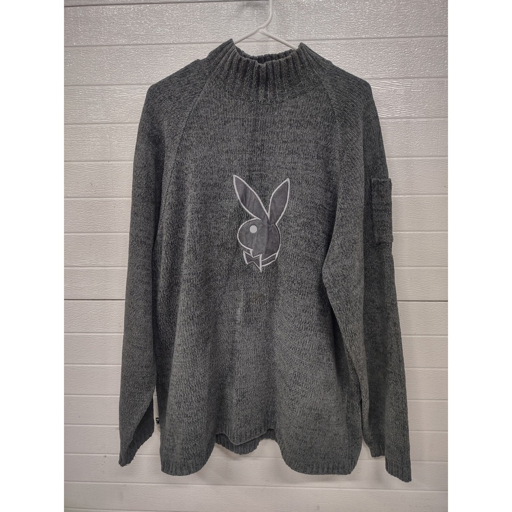 Vintage Ecko Unltd x Playboy Marc Ecko Grey Knit Mock Neck Sweater Mens XL